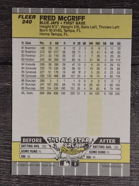 1989 Fleer #240 Fred McGriff