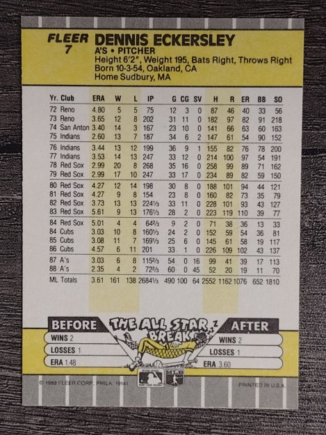 1989 Fleer #7 Dennis Eckersley