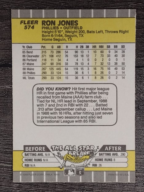 1989 Fleer #574 Ron Jones