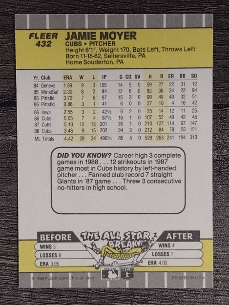 1989 Fleer #432 Jamie Moyer
