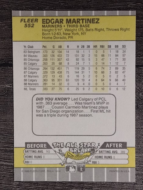 1989 Fleer #552 Edgar Martinez