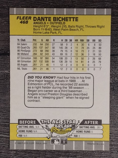 1989 Fleer #468 Dante Bichette RC