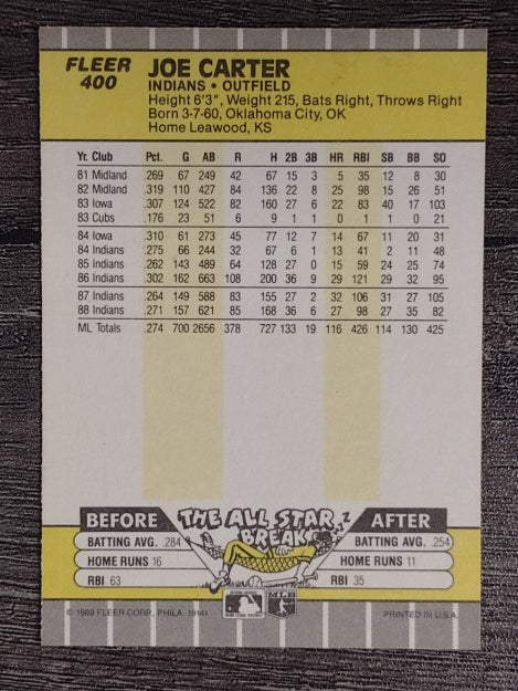 1989 Fleer #400 Joe Carter