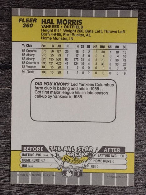 1989 Fleer #260 Hal Morris RC