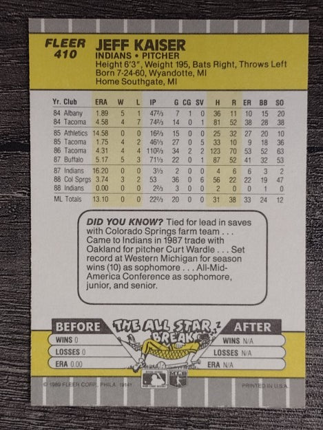1989 Fleer #410 Jeff Kaiser