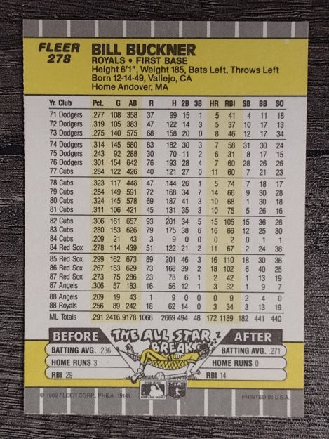 1989 Fleer #278 Bill Buckner