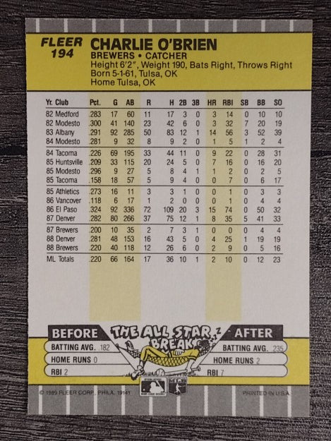 1989 Fleer #194 Charlie O'Brien
