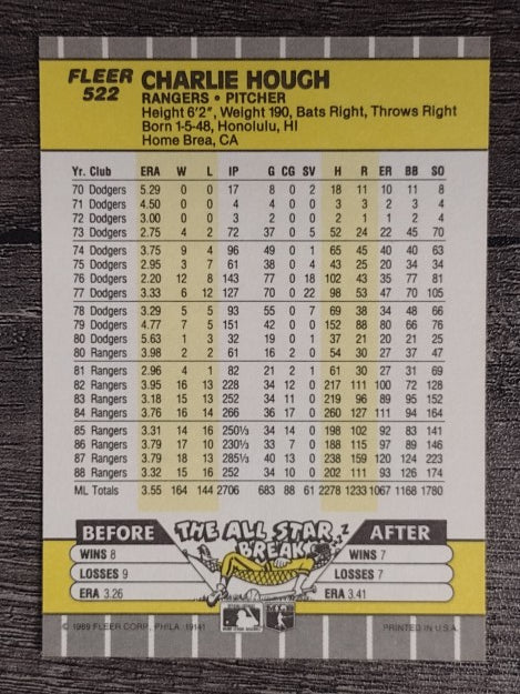 1989 Fleer #522 Charlie Hough
