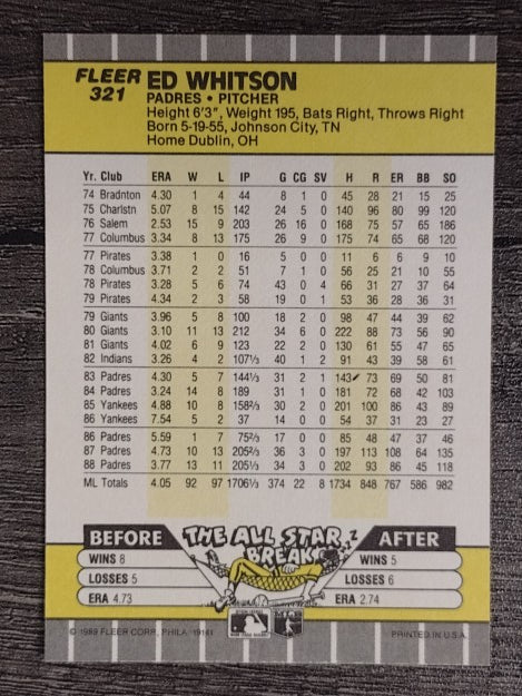 1989 Fleer #321 Ed Whitson