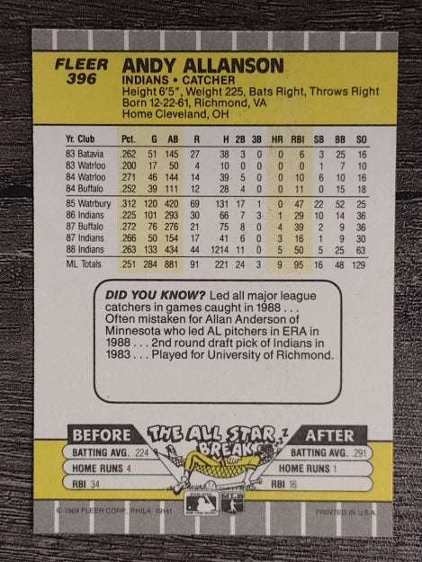 1989 Fleer #396 Andy Allanson