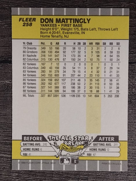 1989 Fleer #258 Don Mattingly