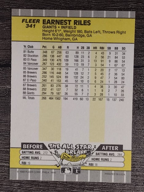 1989 Fleer #341 Earnest Riles