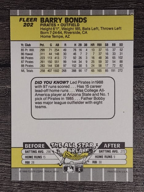 1989 Fleer #202 Barry Bonds