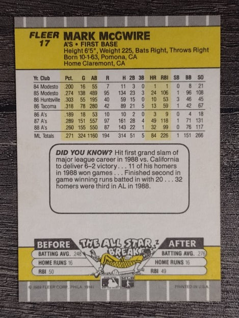 1989 Fleer #17 Mark McGwire