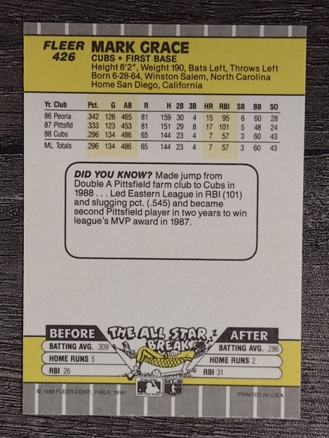 1989 Fleer #426 Mark Grace