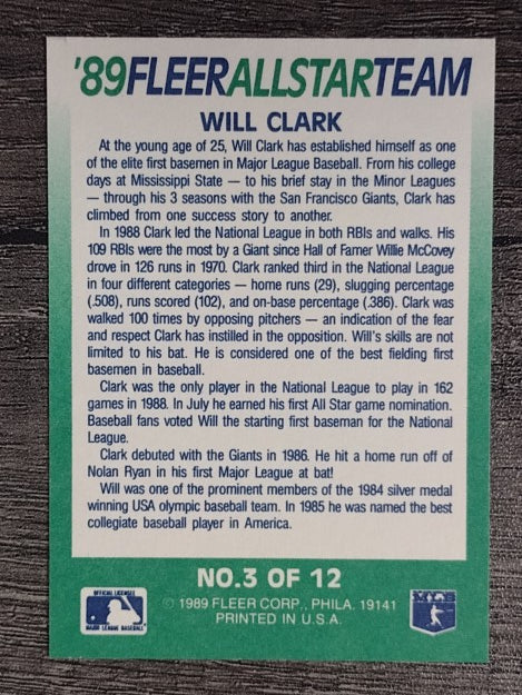 1989 Fleer All-Stars #3 Will Clark