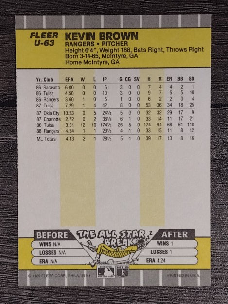 1989 Fleer Update #63 Kevin Brown