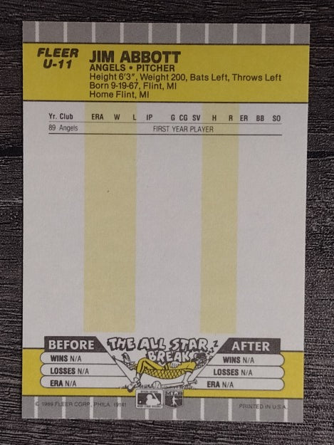 1989 Fleer Update #11 Jim Abbott RC