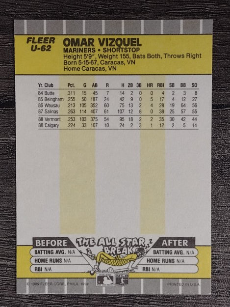 1989 Fleer Update #62 Omar Vizquel RC
