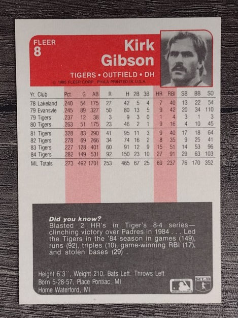 1985 Fleer #8 Kirk Gibson