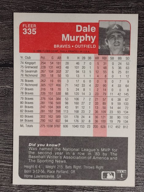 1985 Fleer #335 Dale Murphy