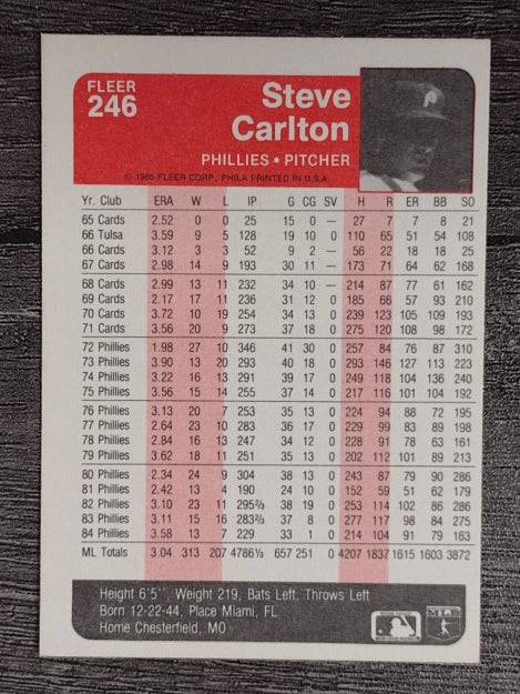 1985 Fleer #246 Steve Carlton