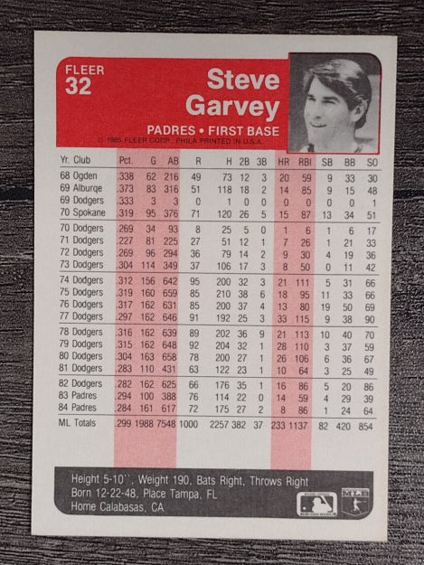1985 Fleer #32 Steve Garvey