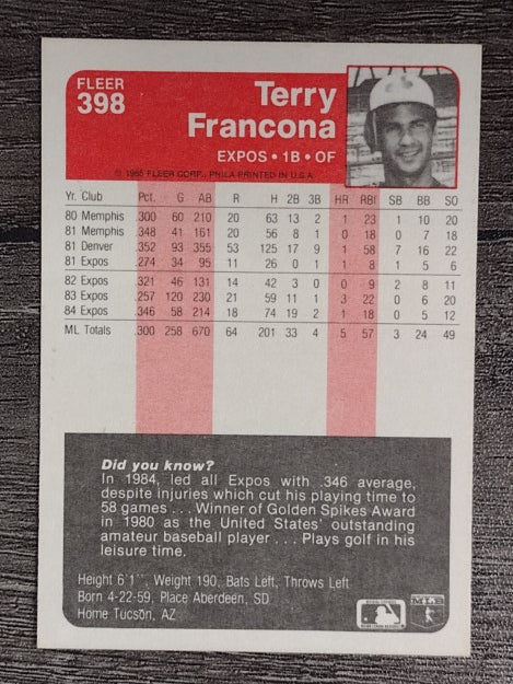 1985 Fleer #398 Terry Francona