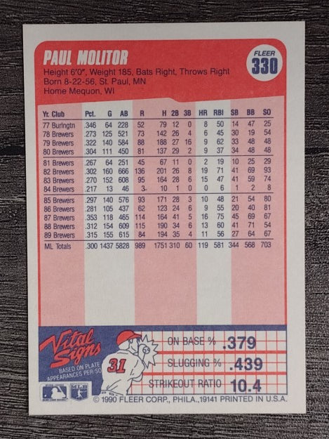 1990 Fleer #330 Paul Molitor
