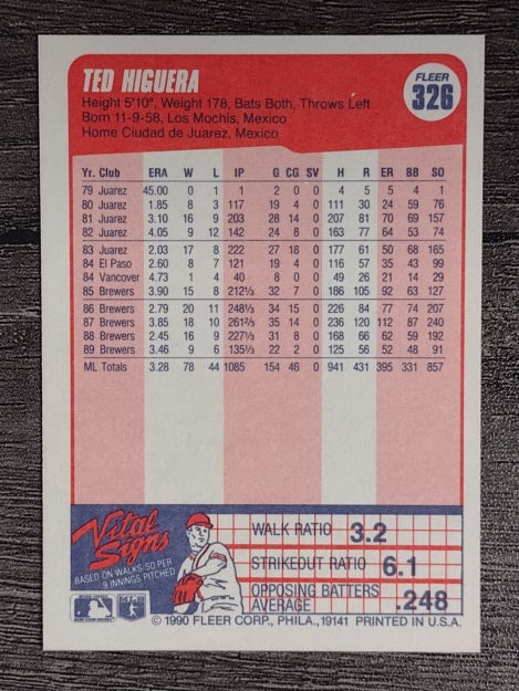 1990 Fleer #326 Teddy Higuera