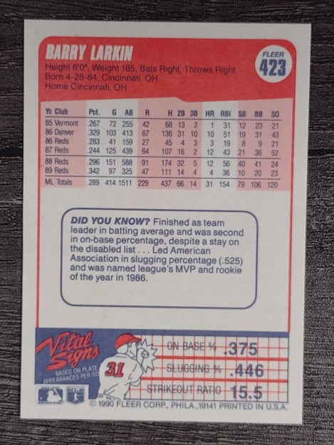 1990 Fleer #423 Barry Larkin