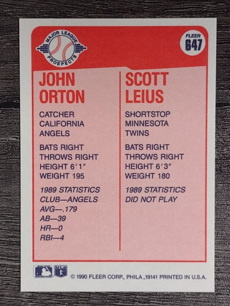 1990 Fleer #647 John Orton RC/Scott Leius RC