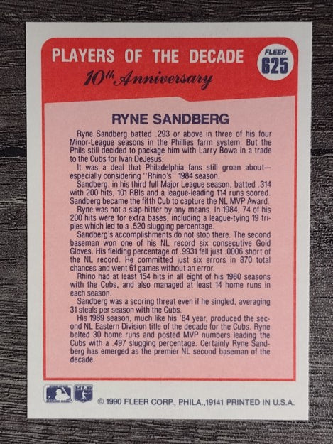 1990 Fleer #625 Ryne Sandberg '84