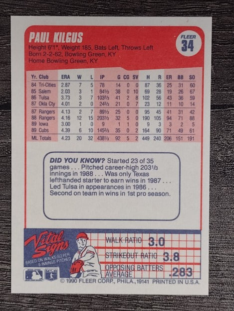 1990 Fleer #34 Paul Kilgus