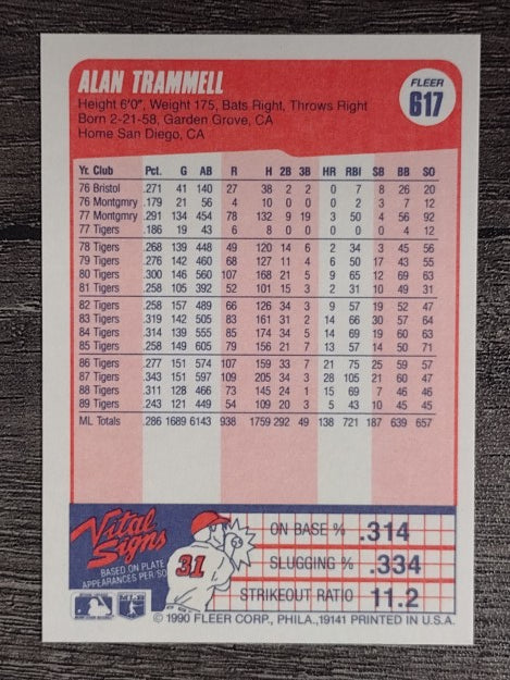 1990 Fleer #617 Alan Trammell