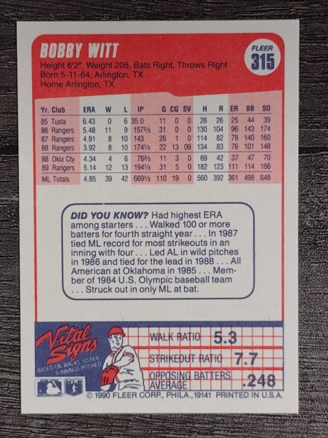 1990 Fleer #315 Bobby Witt