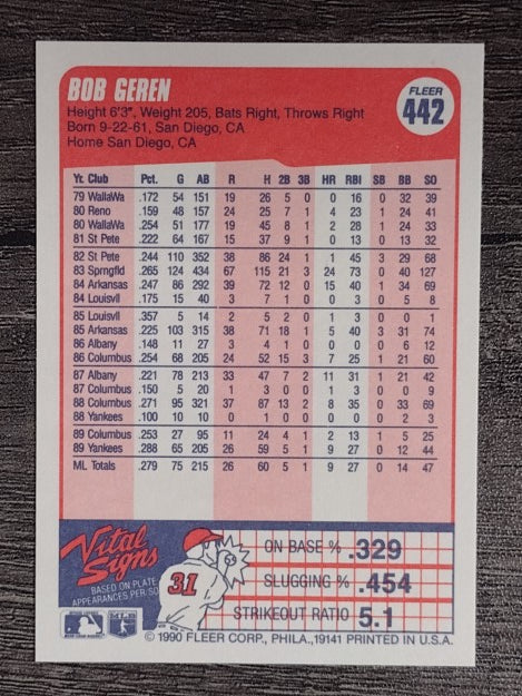 1990 Fleer #442 Bob Geren