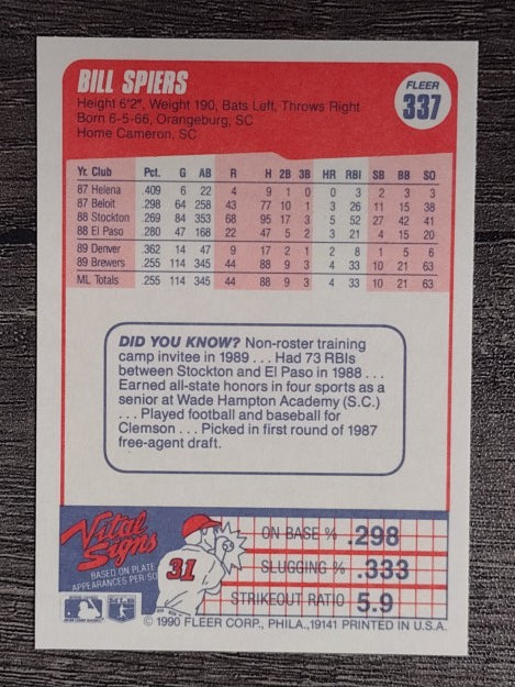 1990 Fleer #337 Bill Spiers