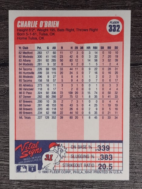 1990 Fleer #332 Charlie O'Brien