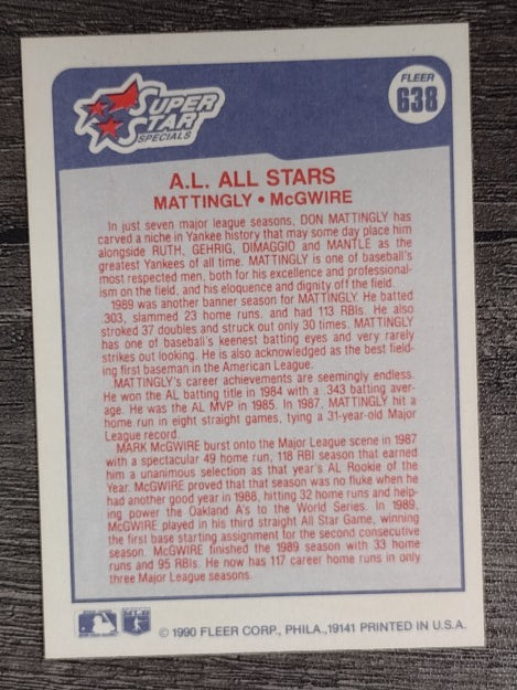 1990 Fleer #638 Don Mattingly/Mark McGwire