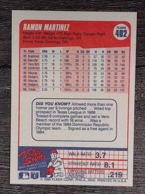 1990 Fleer #402 Ramon Martinez