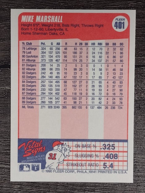 1990 Fleer #401 Mike Marshall