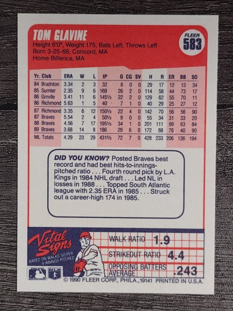1990 Fleer #583 Tom Glavine
