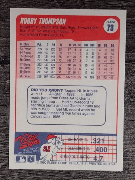 1990 Fleer #73 Robby Thompson