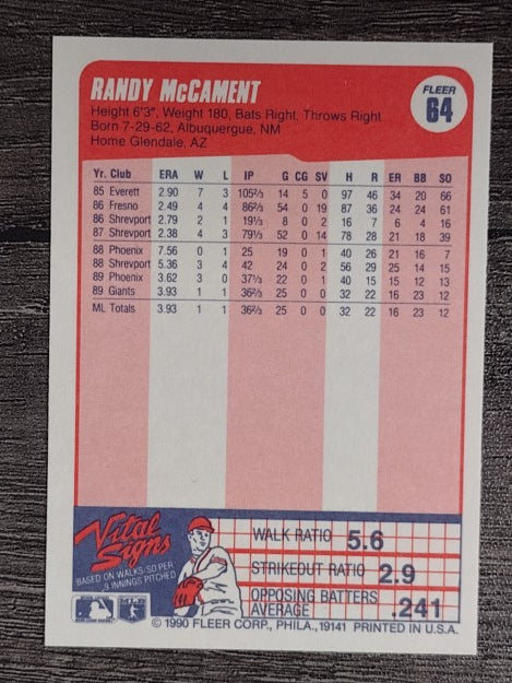 1990 Fleer #64 Randy McCament RC
