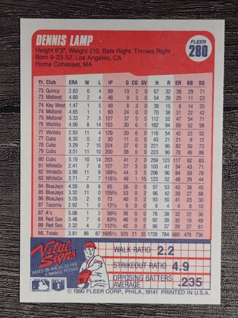 1990 Fleer #280 Dennis Lamp