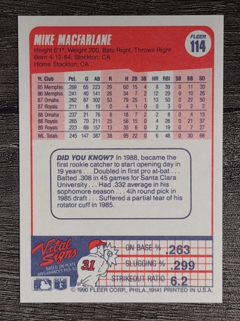 1990 Fleer #114 Mike Macfarlane