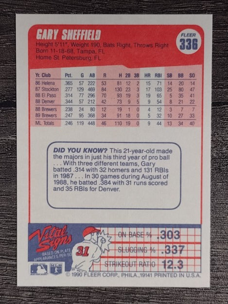 1990 Fleer #336 Gary Sheffield