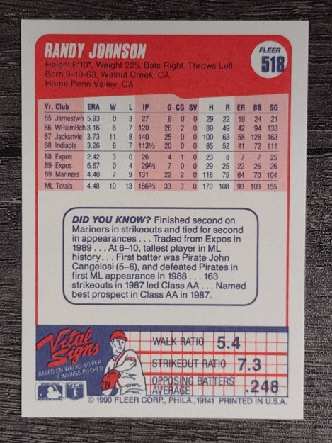1990 Fleer #518 Randy Johnson