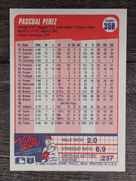 1990 Fleer #358 Pascual Perez